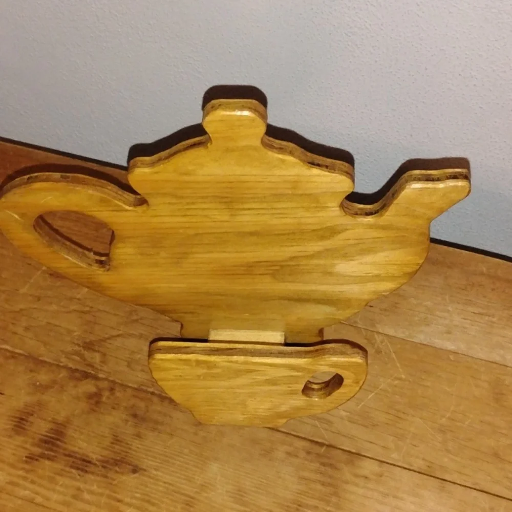 VintageWooden Teapot & Cup Napkin Holder, Mail Holder, Decor Natural Wood Finish - Picture 2 of 5